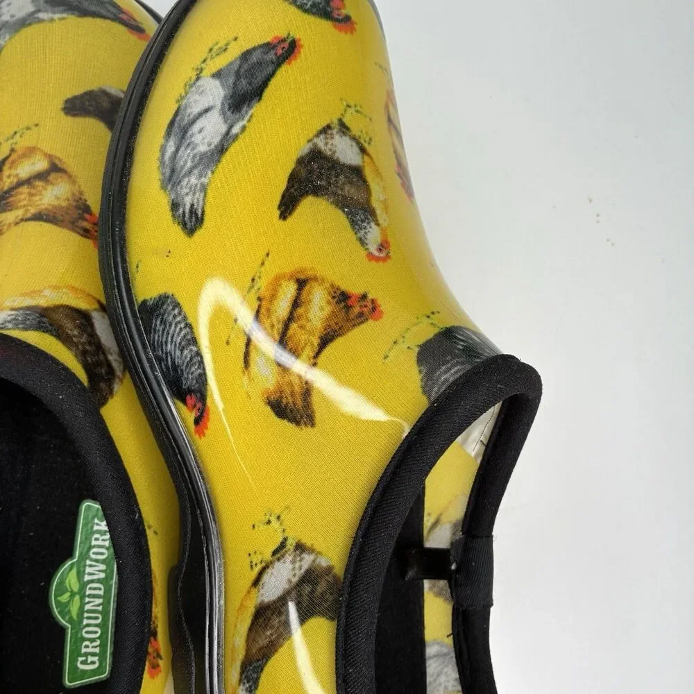 Groundwork Garden Clogs Womens Sz 8 Yellow Waterproof Shoes Chickens Hens